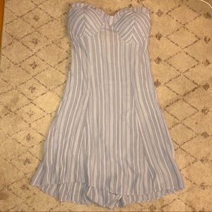 BLUE/WHITE STRIPE STRAPLESS DRESS